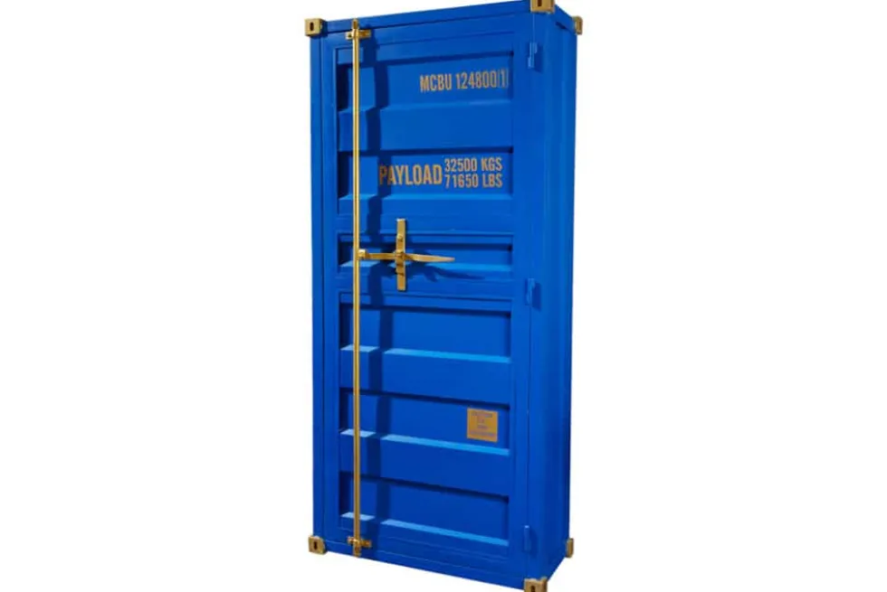 Design Aktenschrank GLOBETROTTER 180cm blau Eisen Container Upcycling Industrial