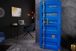 Design Aktenschrank GLOBETROTTER 180cm blau Eisen Container Upcycling Industrial