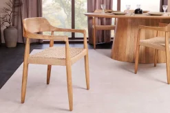 Design Armlehnen-Stuhl KENNEDY natur aus recyceltem Pinienholz mit Korbgeflecht