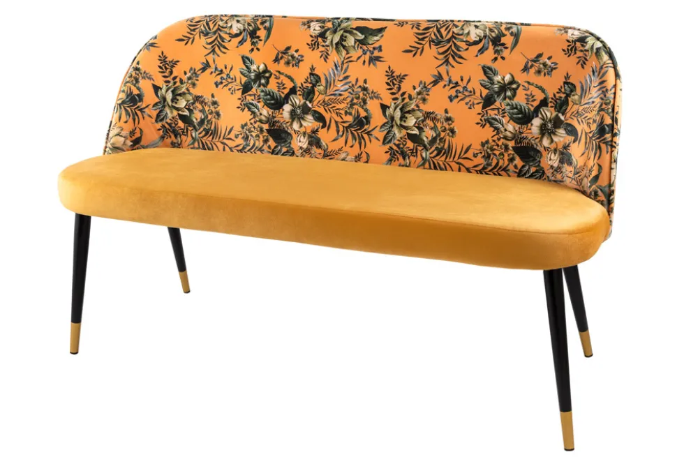 Design Bank PRÊT-À-PORTER gelb Samt florales Muster und goldene Fußkappen