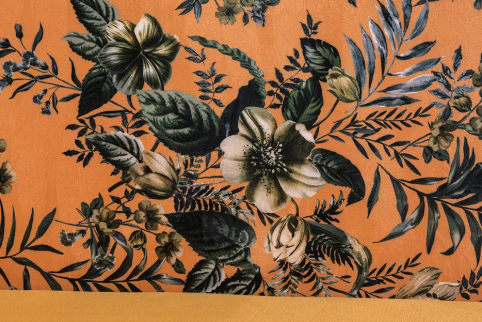 Design Bank PRÊT-À-PORTER gelb Samt florales Muster und goldene Fußkappen