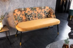 Design Bank PRÊT-À-PORTER gelb Samt florales Muster und goldene Fußkappen