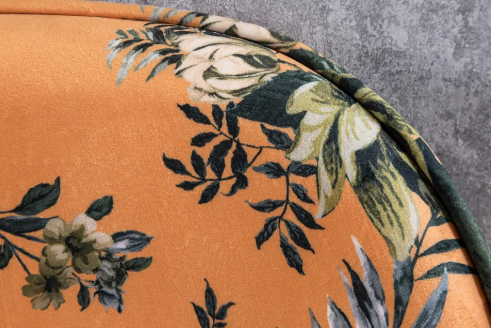 Design Bank PRÊT-À-PORTER gelb Samt florales Muster und goldene Fußkappen