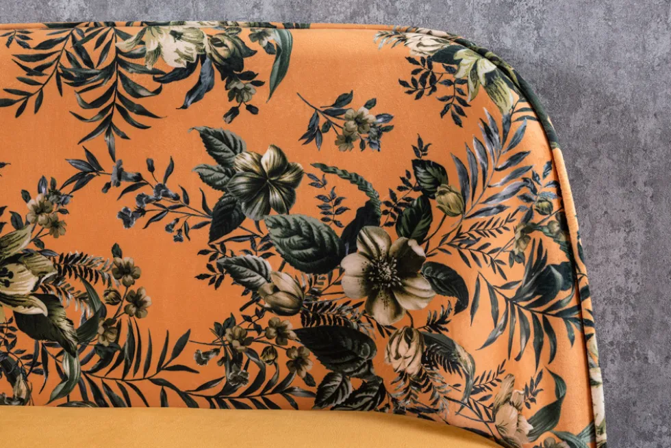 Design Bank PRÊT-À-PORTER gelb Samt florales Muster und goldene Fußkappen