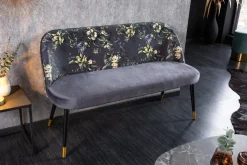 Design Bank PRÊT-À-PORTER grau Samt florales Muster und goldene Fußkappen
