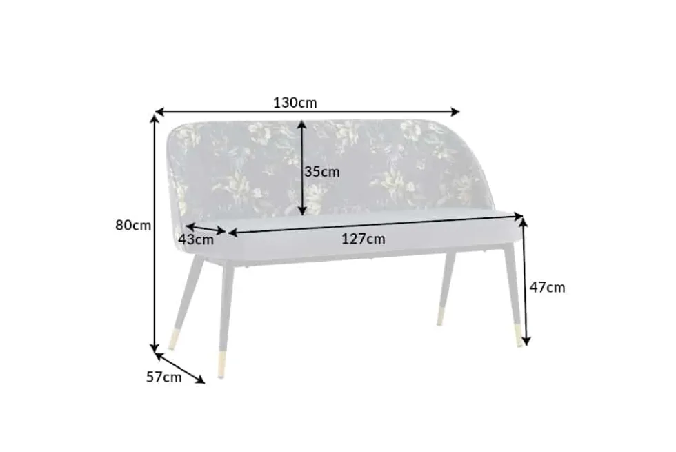 Design Bank PRÊT-À-PORTER grau Samt florales Muster und goldene Fußkappen