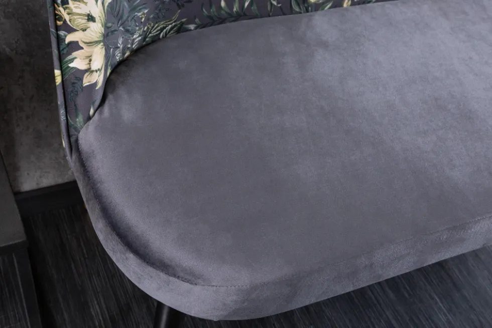Design Bank PRÊT-À-PORTER grau Samt florales Muster und goldene Fußkappen