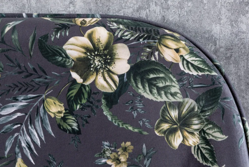 Design Bank PRÊT-À-PORTER grau Samt florales Muster und goldene Fußkappen