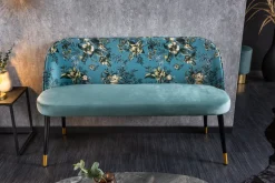 Design Bank PRÊT-À-PORTER türkis Samt florales Muster und goldene Fußkappen