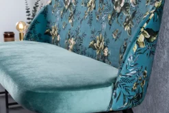 Design Bank PRÊT-À-PORTER türkis Samt florales Muster und goldene Fußkappen
