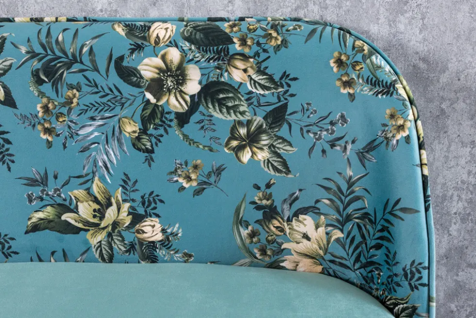 Design Bank PRÊT-À-PORTER türkis Samt florales Muster und goldene Fußkappen