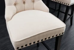 Design Barhocker CASTLE beige schwarz Strukturstoff mit Lehne Holz Chesterfield