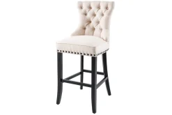 Design Barhocker CASTLE beige schwarz Strukturstoff mit Lehne Holz Chesterfield