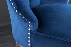 Design Barhocker CASTLE DELUXE royalblau Samt silber Edelstahl mit Lehne Chesterfield