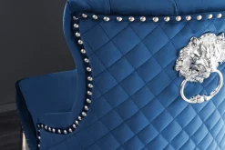Design Barhocker CASTLE DELUXE royalblau Samt silber Edelstahl mit Lehne Chesterfield