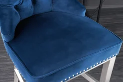 Design Barhocker CASTLE DELUXE royalblau Samt silber Edelstahl mit Lehne Chesterfield