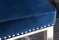 Design Barhocker CASTLE DELUXE royalblau Samt silber Edelstahl mit Lehne Chesterfield