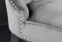 Design Barhocker CASTLE DELUXE grau Samt silber Edelstahl mit Lehne Chesterfield