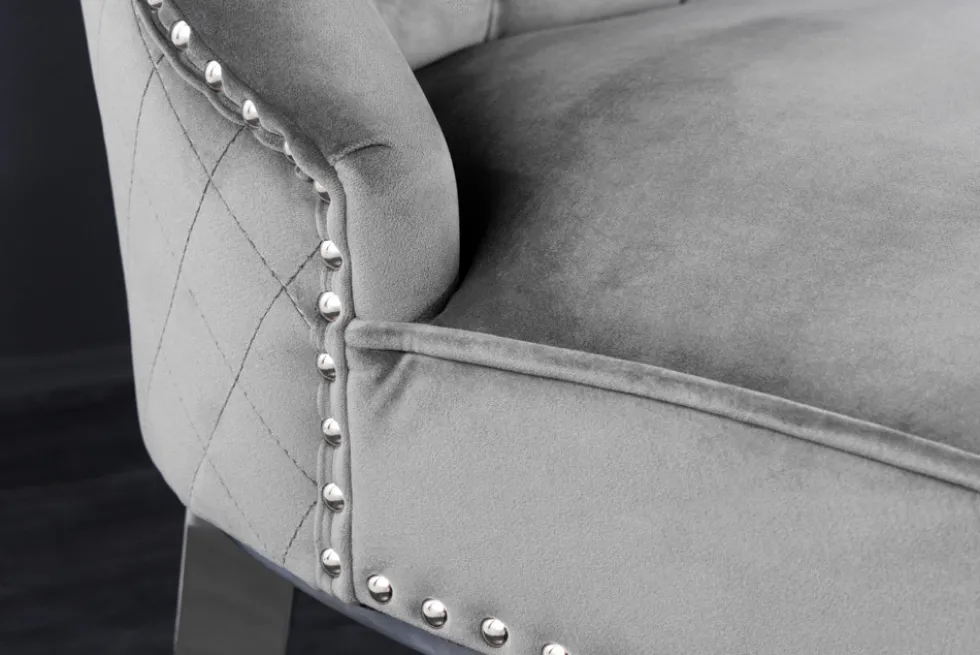 Design Barhocker CASTLE DELUXE grau Samt silber Edelstahl mit Lehne Chesterfield