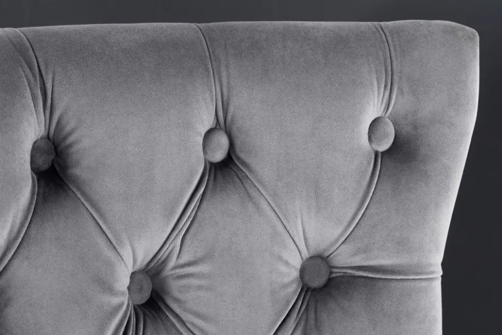 Design Barhocker CASTLE DELUXE grau Samt silber Edelstahl mit Lehne Chesterfield