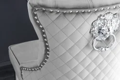 Design Barhocker CASTLE DELUXE grau Samt silber Edelstahl mit Lehne Chesterfield