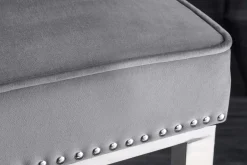 Design Barhocker CASTLE DELUXE grau Samt silber Edelstahl mit Lehne Chesterfield