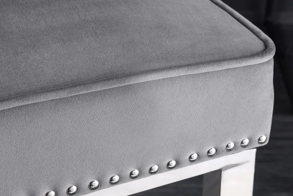 Design Barhocker CASTLE DELUXE grau Samt silber Edelstahl mit Lehne Chesterfield