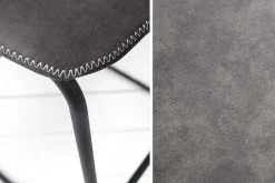 Design Barhocker DJANGO vintage grau Microfaser mit Lehne Eisengestell schwarz