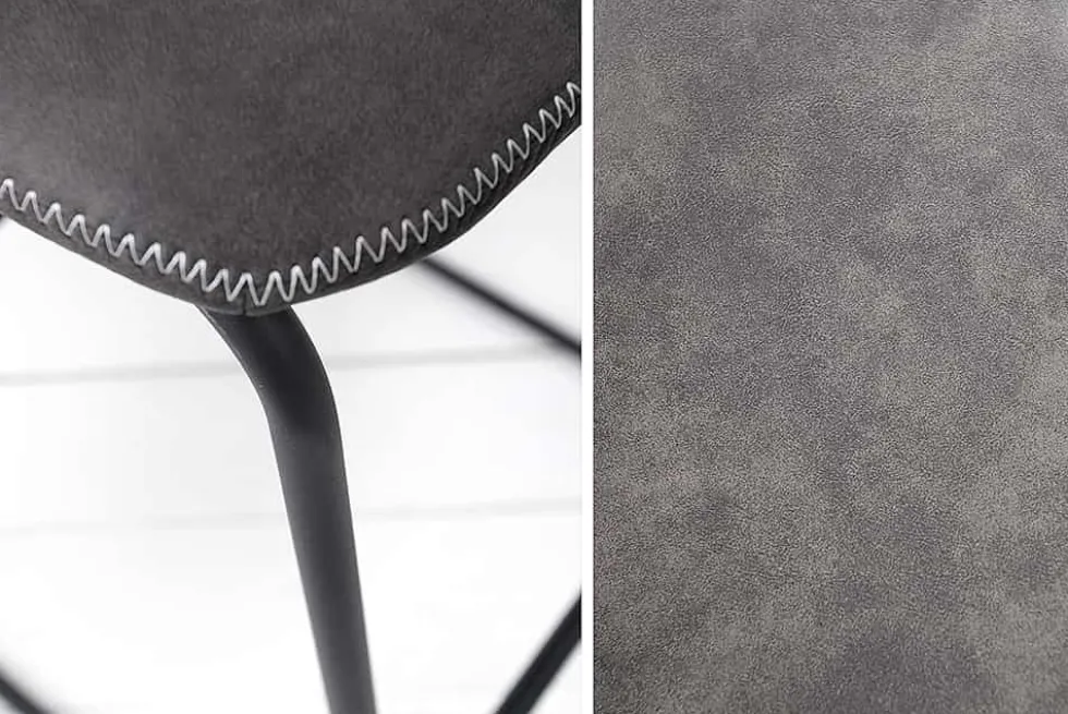Design Barhocker DJANGO vintage grau Microfaser mit Lehne Eisengestell schwarz