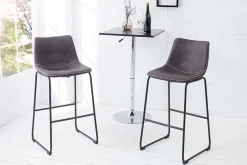 Design Barhocker DJANGO vintage grau Microfaser mit Lehne Eisengestell schwarz