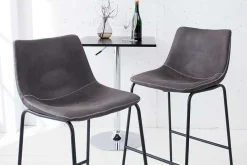 Design Barhocker DJANGO vintage grau Microfaser mit Lehne Eisengestell schwarz