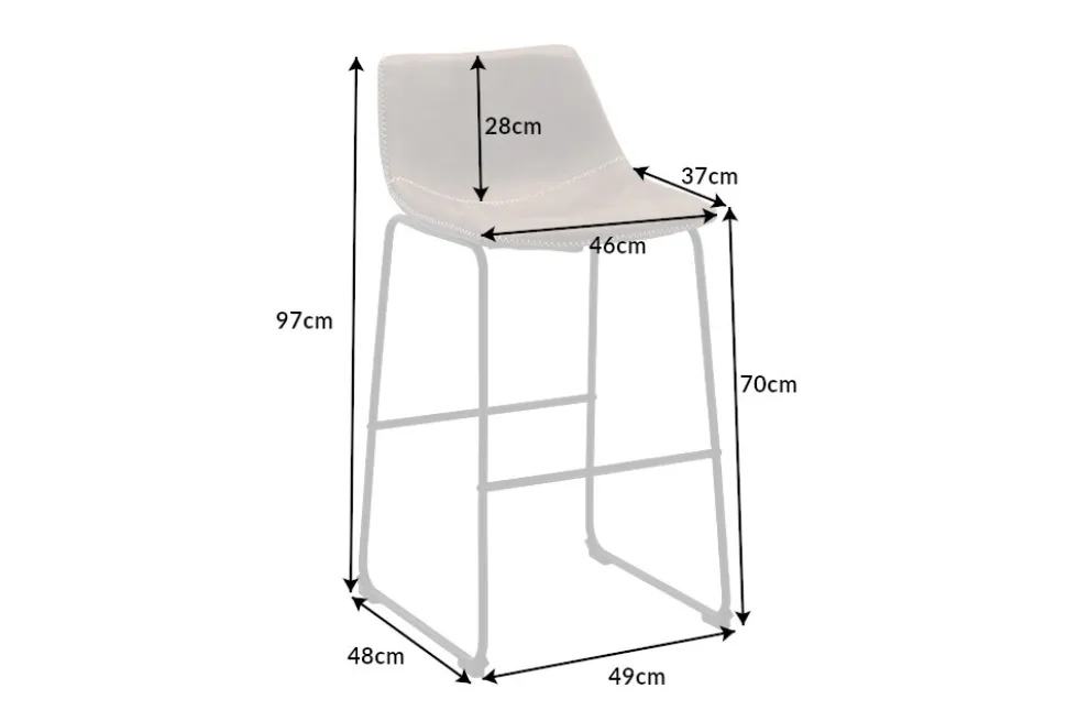 Design Barhocker DJANGO vintage grau Microfaser mit Lehne Eisengestell schwarz