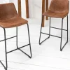 Design Barhocker DJANGO vintage braun Microfaser mit Lehne Eisengestell schwarz