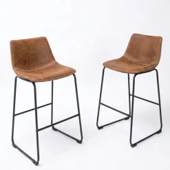 Design Barhocker DJANGO vintage braun Microfaser mit Lehne Eisengestell schwarz