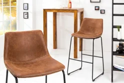 Design Barhocker DJANGO vintage braun Microfaser mit Lehne Eisengestell schwarz