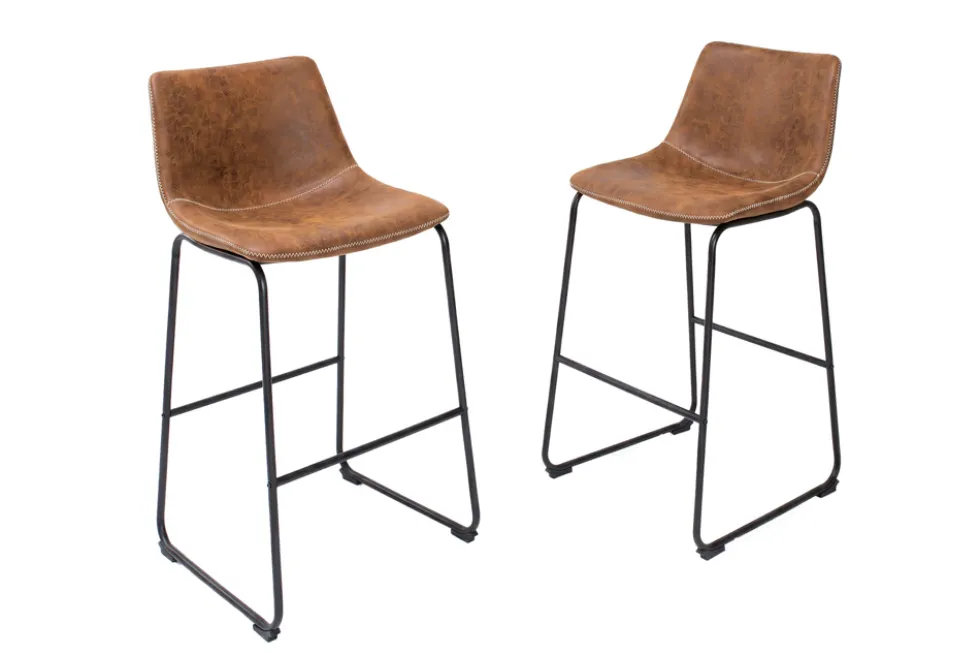 Design Barhocker DJANGO vintage braun Microfaser mit Lehne Eisengestell schwarz