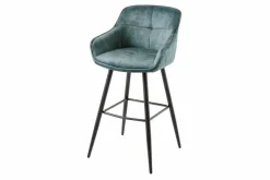 Design Barhocker EUPHORIA petrol Samt schwarze Metallbeine Barstuhl mit Lehne