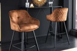 Design Barhocker EUPHORIA rost braun Samt schwarze Metallbeine Barstuhl mit Lehne
