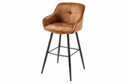 Design Barhocker EUPHORIA rost braun Samt schwarze Metallbeine Barstuhl mit Lehne