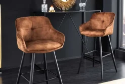 Design Barhocker EUPHORIA rost braun Samt schwarze Metallbeine Barstuhl mit Lehne