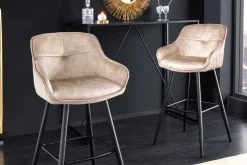 Design Barhocker EUPHORIA champagner greige Samt schwarze Metallbeine Barstuhl mit Lehne