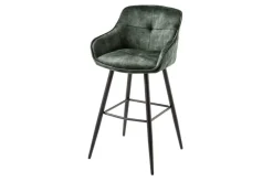 Design Barhocker EUPHORIA dunkelgrün Samt schwarze Metallbeine Barstuhl mit Lehne
