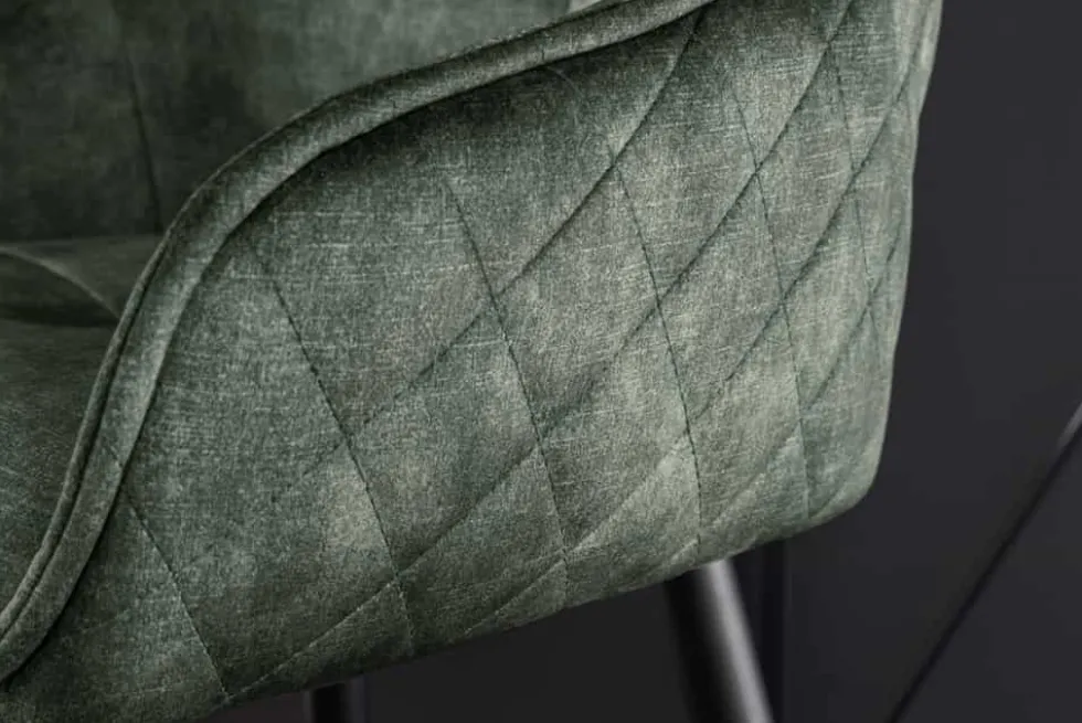 Design Barhocker EUPHORIA dunkelgrün Samt schwarze Metallbeine Barstuhl mit Lehne