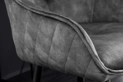 Design Barhocker EUPHORIA grau Samt schwarze Metallbeine Barstuhl mit Lehne