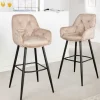 Design Barhocker MILANO champagner beige Samt Barstuhl mit Lehne Metall schwarz