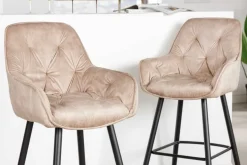 Design Barhocker MILANO champagner beige Samt Barstuhl mit Lehne Metall schwarz