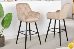 Design Barhocker MILANO champagner beige Samt Barstuhl mit Lehne Metall schwarz