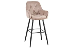 Design Barhocker MILANO champagner beige Samt Barstuhl mit Lehne Metall schwarz