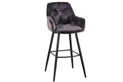 Design Barhocker MILANO grau Samt Barstuhl mit Lehne Metall schwarz Chesterfield-Steppung