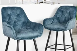 Design Barhocker MILANO petrol Samt Barstuhl mit Lehne Metall schwarz